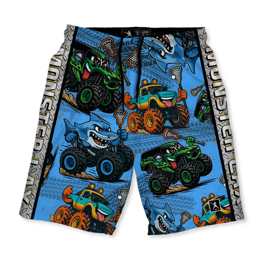 Men's Lacrosse Shorts with Monster Truck Graphic, Athletic Fit Breathable Performance Fabric with a Drawstring Elastic Waist for Sports, Breathable Men's Sports Shorts