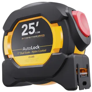 25Ft/7.5m AutoLock Tape Measure | 1-Inch Wide  with Nylon Coating, Matte Finish White & Yellow Dual Sided Rule Print | Ft/Inch/Fractions/Metric (LX-205)