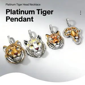 High-End Thick Platinum Plated Tiger Head Pendant Necklace, Handcrafted with Fine Enamel Detail, Realistic 3D Animal Design, Hip Hop Street Style Statement Jewelry for Men, Luxury Gentleman Accessory, Ideal Gift for Him