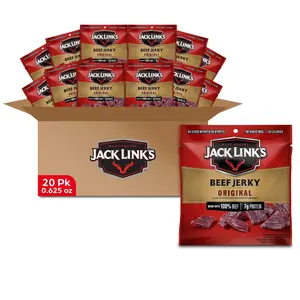 Jack Link's Beef Jerky Multipack - Original - Made with 100% Real Beef - Ready to Eat Real Meat Protein Snacks - 7g Protein per Serving - 0.625 oz Bags (20 Pack)