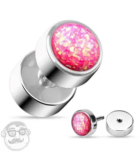 16G Pink Opal Steel Fake Plugs - Gauges
