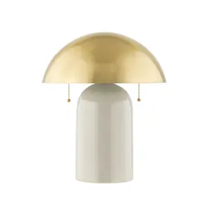 Gaia Table Lamp With Antique Brass Dome Shade And Hand-Crafted White Crackle Glaze Base
