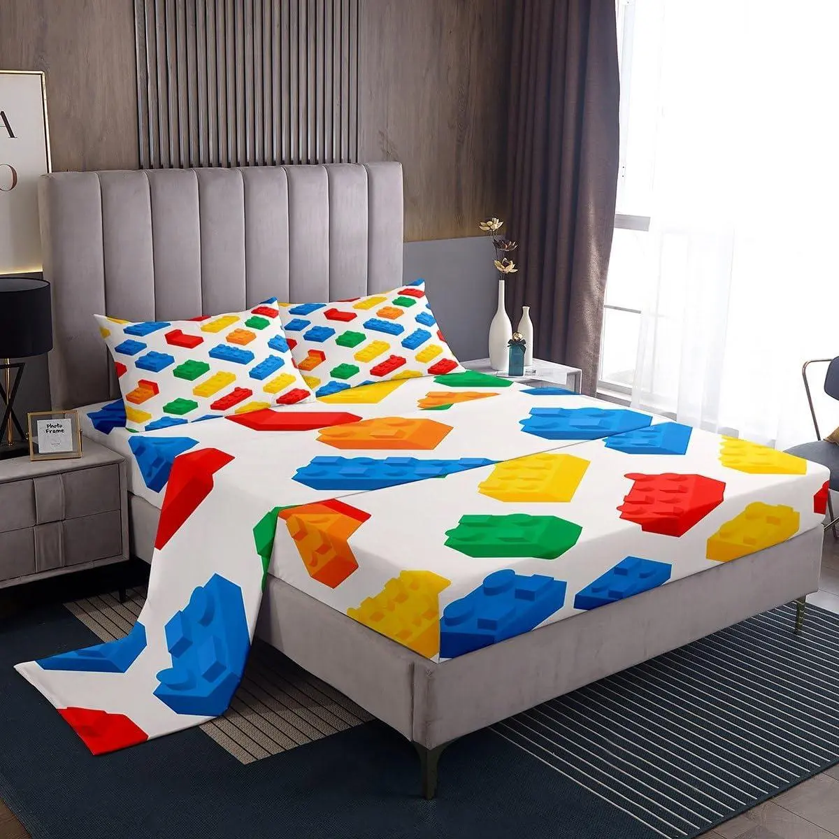 Building Blocks Bed Sheets Set Sheet Set Room Decor Brick Sheets with Deep Pocket Fitted Sheet Colorful Bed Set
