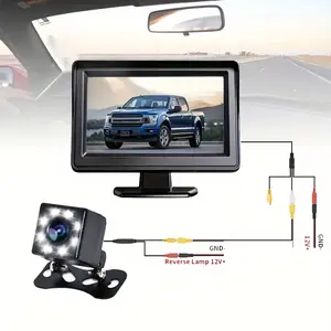 10.92cm HD Monitor 8LED 12V Rear View Camera Kit Car Backup Reverse Camera Rear View Parking System Night Vision for Reversing Parking SUV Pickup Camper Tractor RV