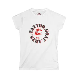 Women's Softstyle Tee, TattooGoatArts Logo Tee, Suffering Skull Graphic Design, Soft Women's Graphic Tee, Tattoo Shop Shirt