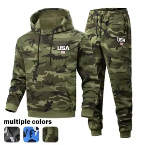 A new men's camouflage tie-dye cool, trendy and fashionable pullover hoodie with camouflage pants set