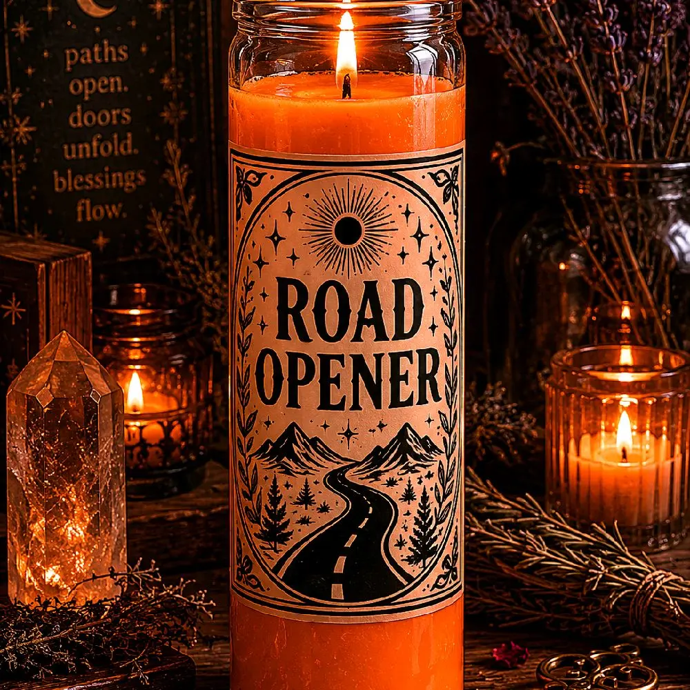 Updated Version of my Road Opener Decor Candle Orange Wax, Road Design, Unscented Cotton Wick, Warm Light, Ideal for Spiritual Rituals and more unscented