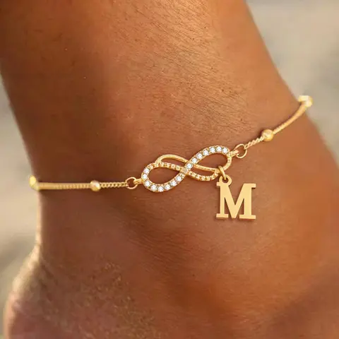 Women's Stainless Steel Anklet, Personalized Fashionable Infinite Symbol Initial Letter Design, Casual All-Season Foot Jewelry, Trendy Jewelry, Trendy Fashionable Accessories