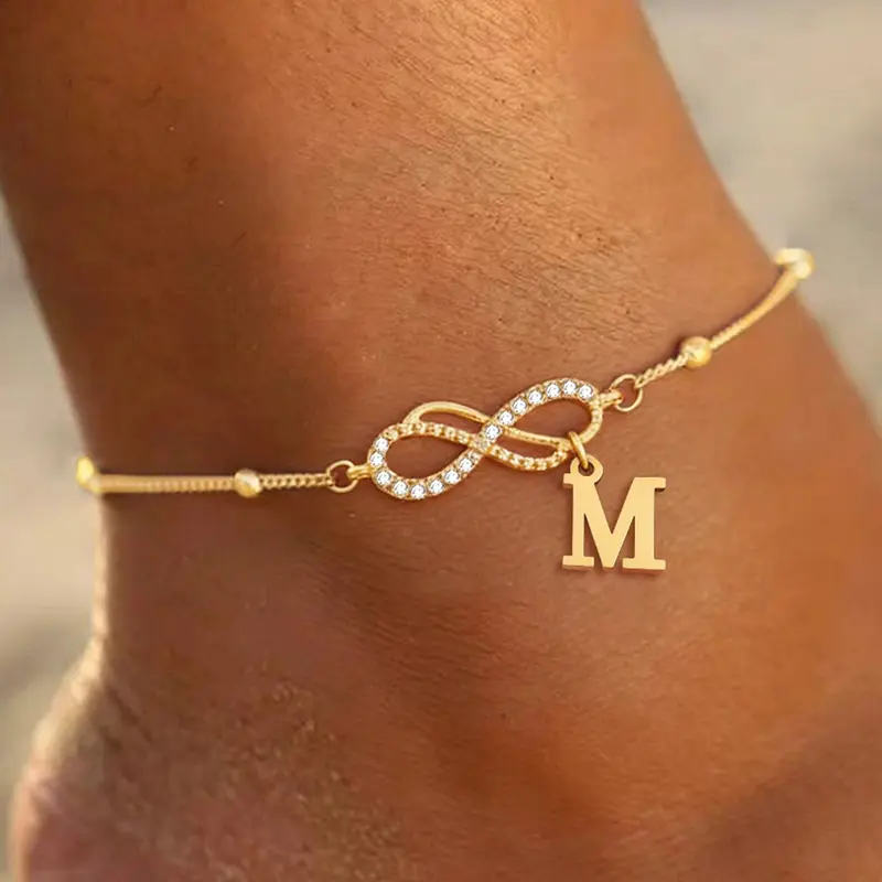 Women's Stainless Steel Anklet, Personalized Fashionable Infinite Symbol Initial Letter Design, Casual All-Season Foot Jewelry, Trendy Jewelry, Trendy Fashionable Accessories