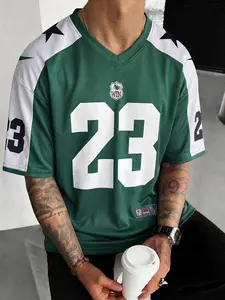 Men's Sakura & Number 23 Jersey Style T-Shirt | Pink Cherry Blossom Sports Jersey Tee | Streetwear V-Neck Short Sleeve Top | Loose Fit for Street Style, Sports & Daily Wear