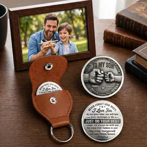 [SALE UP TO 50%] [FREE SHIP] To My Son I Believe In You Personalized Pocket Hug, Keepsake Pocket Hug, Leather Keychain Gift for Son, Father to Son Gift, Custom Pocket Hug