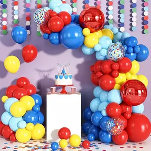 Circus Balloon Garland Arch Kit, 133 Pcs, Blue, Yellow And Red Balloons, Rainbow Colored Glitter Balloons, Suitable For Birthday Party Carnival Theme Decoration