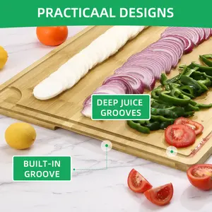 Extra Large Bamboo Cutting Board for Kitchen - Heavy Duty Commercial Grade Chopping Board with Deep Juice Groove & Side Handles - Wooden Board for Meat, Vegetables, Food Prep, Stove Top Cover, Serving Tray