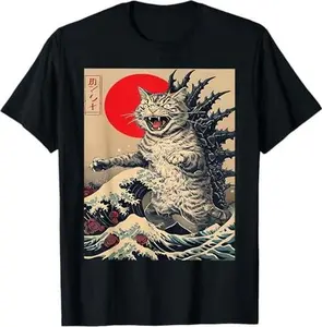 Catzilla Cat Japanese Art Funny Cat Gifts For Men Women Kid T-Shirt