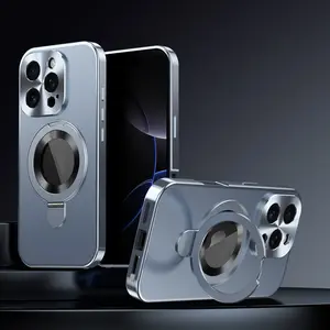 Anti-Spy Metal Strap Tempered Glass Phone Case with Stand, Durable Shockproof Protective Cover for iPhone 16 Pro Max 16 15 Pro Max 14 13 12 11 Casing