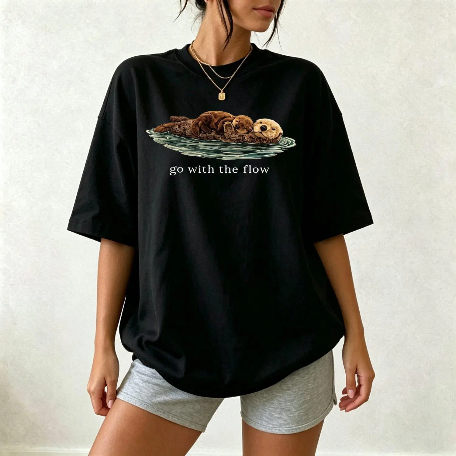 Women Sea Otter Graphic T Shirt Wildlife Nature Art Tee Cute Otter Lover Gift Womens Casual Stylish Tee Shirt