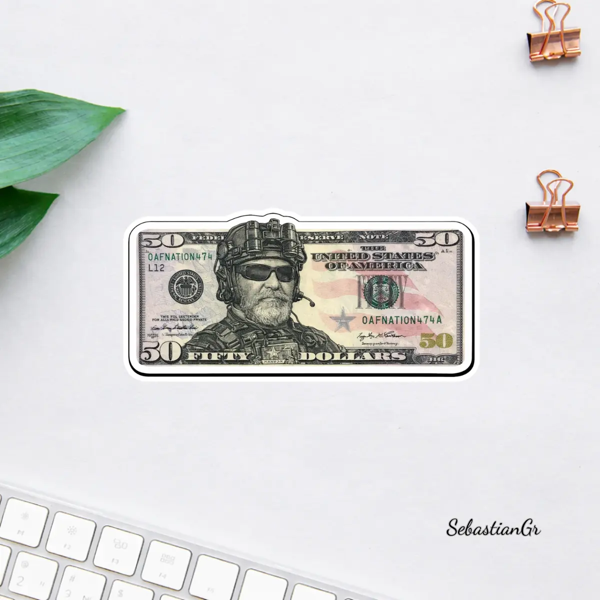 Tactical Soldier Money Sticker, Military Dollar Bill Art Decal, Cool Army Aesthetic Laptop Vinyl Sticker