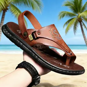 Summer Secret Men's Leather Slide Sandals with Arch Support Anti-Slip Sole Comfortable for Wide Narrow Feet Stylish Beach Indoor Use Italian Inspired Design Dual Buckle Strap Sport Sandals - Footwear - Boy, Shoe Nail Dance