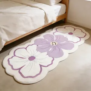 1pc Valentine's Day Theme Floral Bedside Strip Rug Dreamy Ins Style Bedroom Decoration Carpet Purple Special-shaped Living Room Sofa Carpet Home Fluffy and Soft Balcony Washable Non-slip Floor Mat Household Decorative Rug Flower Pattern Rugs