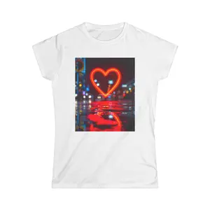 Neon Heart Reflection Tee | City Night Street Photography