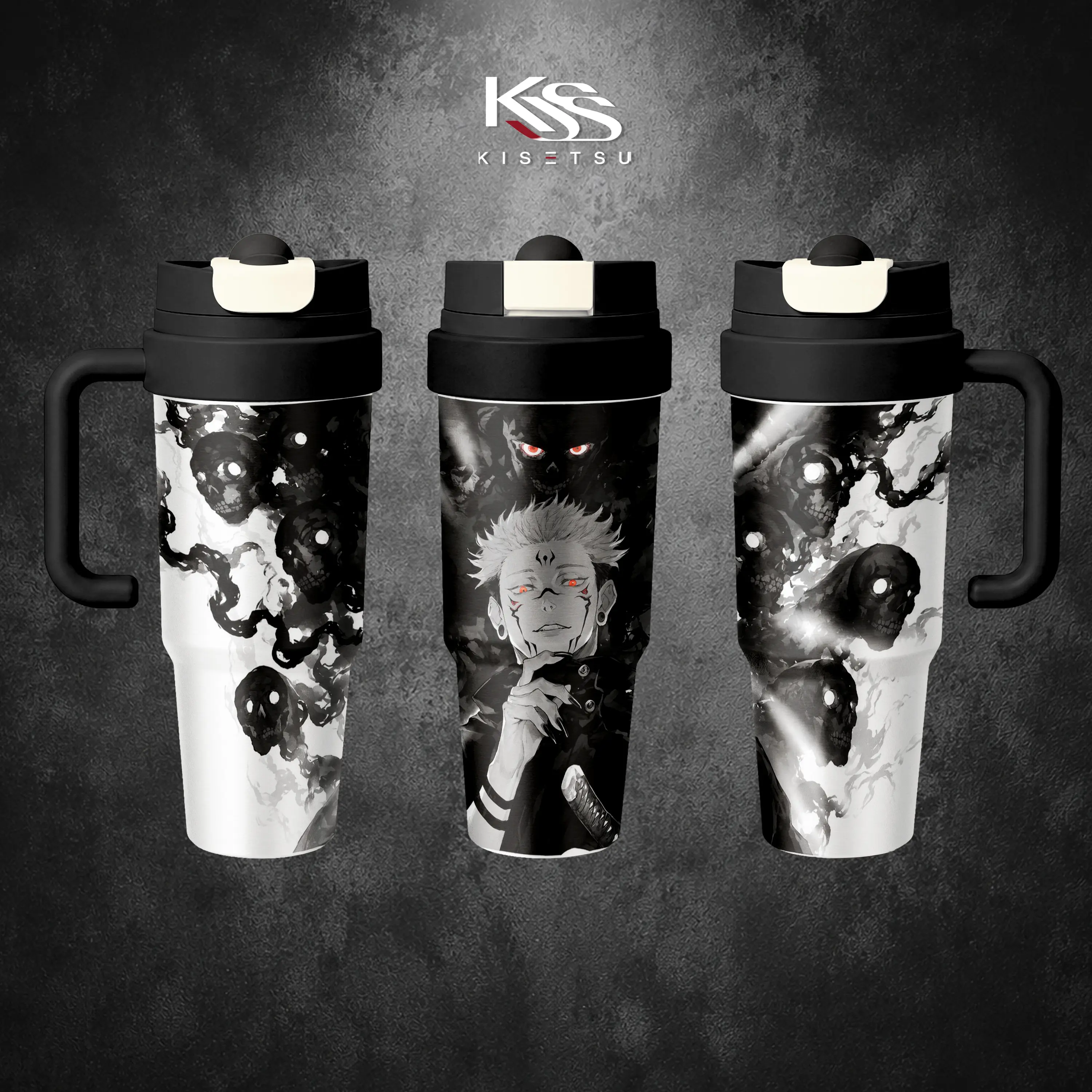 Ryomen Sukuna 17oz Insulated Tumbler Water Bottles, Jujutsu Kaisen Anime Stainless Steel Travel Cup with Carry Strap, Built-In Straw Dual-Drink Lid, Hot Cold Drinkware Mug, Anime Gift for Fans