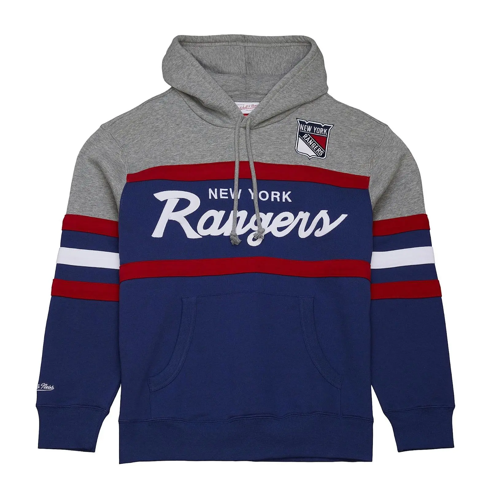 New York Rangers Navy Head Coach Pullover Hoodie NHL Throwback Sweatshirt Fleece Vintage Fan Gear Mitchell & Ness