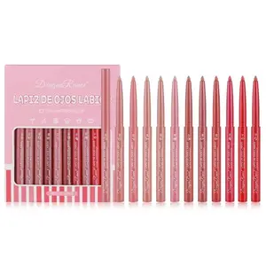 Waterproof 12 Pcs Lip Kit, Non-Drying Velvet Lip Gloss & Creamy Lipliner Pencil Set, Smudge-Proof Transfer-Proof Full Lip Makeup Gift Set for Women, Lippie Pencils