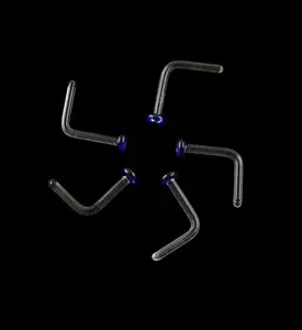 Blue Top Glass L Bend Nose Ring