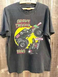 Grave Digger 1990 Vtg Retro Racing Charcoal Unisex T shirt S-5XL