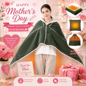 Mother's Day Gift - 4 in 1 Portable USB Heated Blanket Pillow Shawl (No Power Bank) and Pad, 3 Heat Settings, Fast Warming for Home Office Car Travel with Built-in Heater