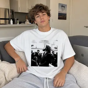 Vintage Black & White Rapper Party Graphic Tee - Oversized Heavyweight Cotton Streetwear T-Shirt