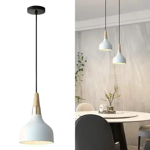 Nordic Style Pendant Light, Modern Simple Design, Metal Shade and Wood Decor, Suitable for Kitchen Island, Dining Room, Bedroom