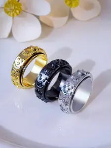 Sun Moon and Stars Spin Finger Ring for Anxiety Relief, Unisex, Spinner Rings, Stainless Steel Spin Engagement Wedding Rings Fashion Statement Rings Stylish Jewelry for Party and Daily Wear, Great Birthday Gift Idea