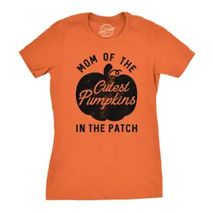 Womens Mom of The Cutest Pumpkins In The Patch T Shirt Funny Halloween Tee Funny Womens T Shirts Cute Vintage Fashion Casual Ladies T-Shirt Gift Halloween Tops for Women Funny Mother's Day Top Women's Novelty Orange