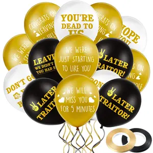 45 Pieces of 12inch We Will Miss You Farewell Balloons in black, gold, and white perfect for a funny goodbye party for a coworker, retirement, or office farewell includes ribbons for easy decoration