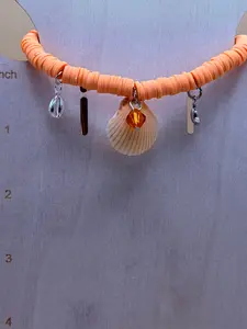 Coral Sunset Shell Charm Clay Bead Bracelet
