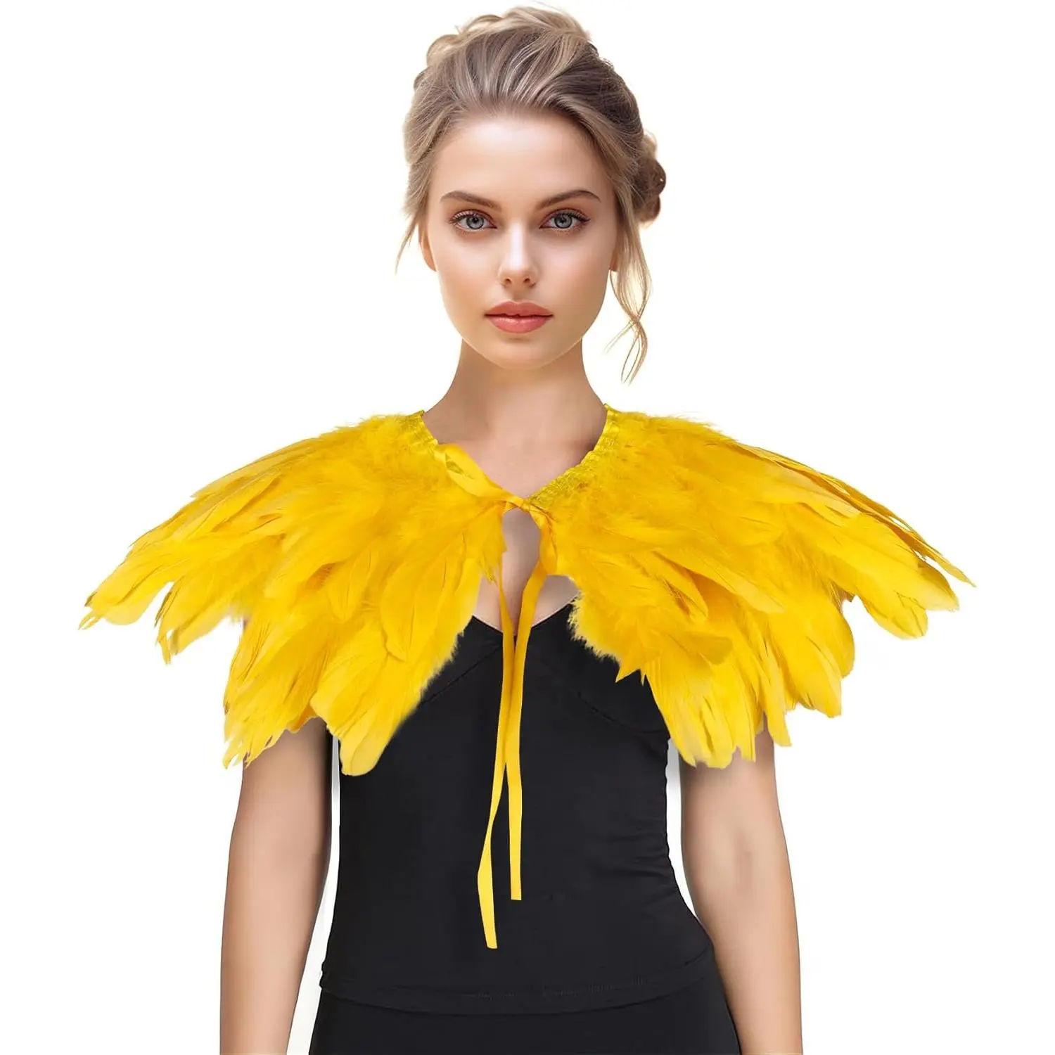 Women's Gothic Polyester Crow Shawl - Realistic Feather Texture Collar Cape, One Size Easy-Draping Accessory for Halloween Witch Costumes, Party Outfits