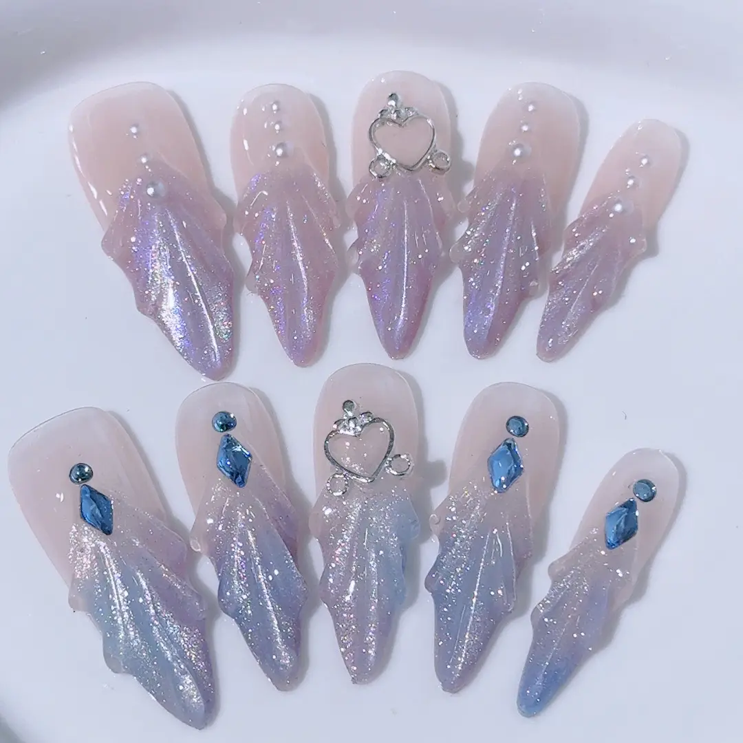 Pure hand-worn nail mermaid legend high-grade temperament cat-eye nail patch show white minority European and American nails