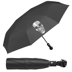 RUMBRELLA Auto Travel Umbrella with Unique Black Skull Design for Fashionable Men & Women, High - grade Waterproof, UV Protection Parasol