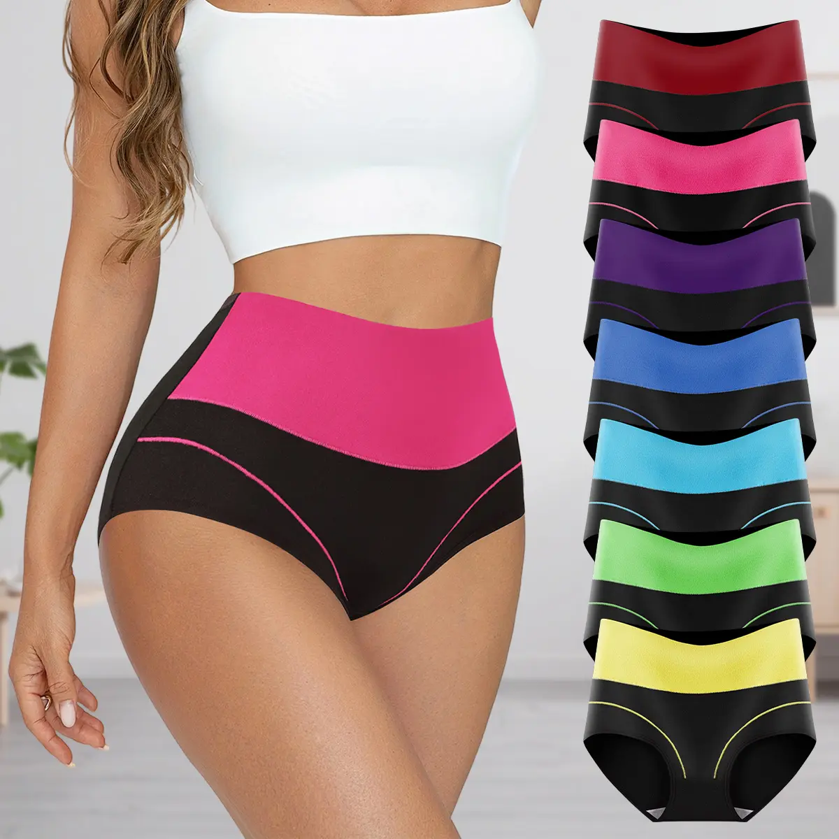 Hotcom Women's Plus Size High-Waist High-Cut Full Coverage Breathable Seamless Panties, 7-Pack Mixed Color Everyday Lingerie, Soft Stretch Elastic Waistband, No Pilling Machine-Washable Underwear summerwins