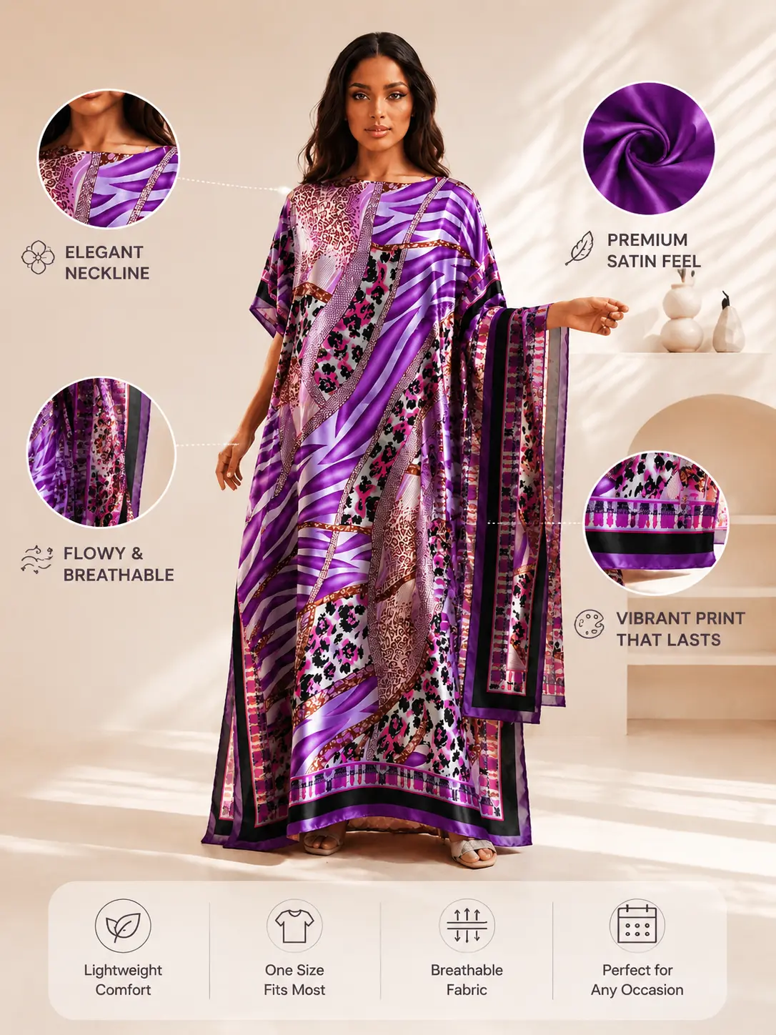 2PC-Women's Peacock Print Cape Shawl & Scarf Set, Elegant Beach Cover-Up For Holiday Vacation, Swimsuit Cover Up