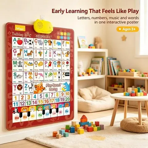 English-Spanish Bilingual Talking Alphabet Poster for Toddlers Ages 3-6, Interactive Wall Chart with Native Pronunciation, Waterproof Wipe-Clean ABC Number Piano Learning Toy, Screen-Free Homeschool Supply, Ideal Educational Gift