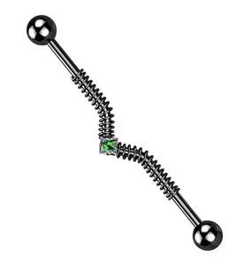 Black PVD Coil Black Aurora CZ Industrial Barbell