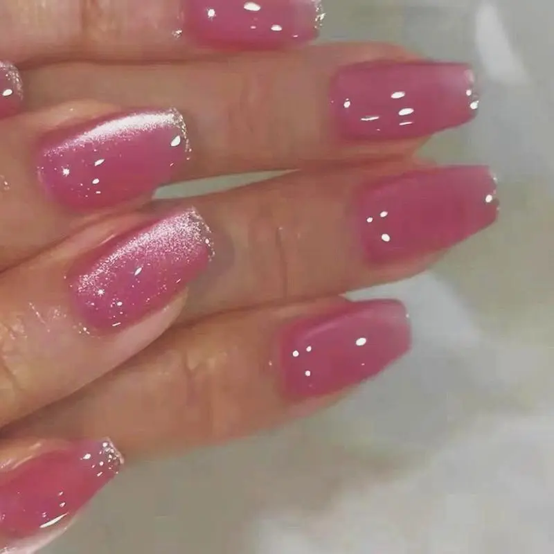 Cat Eye False Nails, Glittering Fake Nails, Removable Nail Art Artificial Full Cover, Women Girls DIY Manicure, Elegant Press on Fake Nail Kit, Manicure Accessories, Nail Kit Set, Nail Art Products