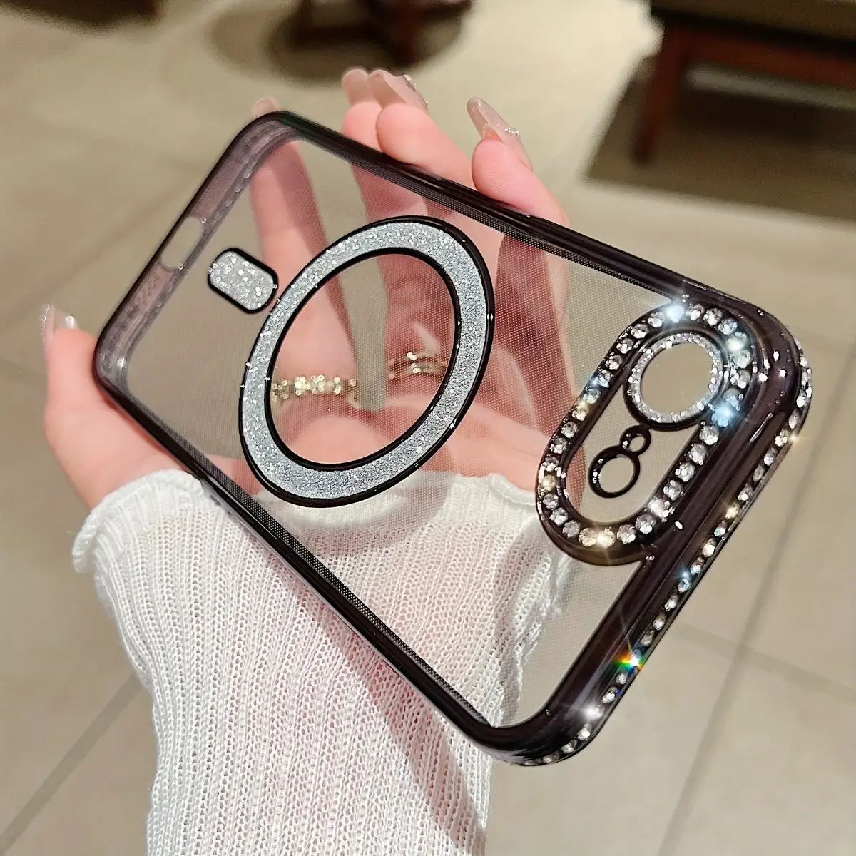 Phone Cover - Sparkling Glitter Electroplated Gradient Flash Magnetic Luxury Protection Casing Compatible with for iPhone 17E 16E Phone Cover , Except 17 Pro and 17 Pro Max, all other models feature closed magnetic suction.