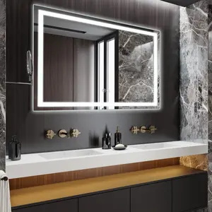 【GARVEE】LED Bathroom Mirror, 24x32Inch Front and Backlit, 3 Colors Dimmable, CRI>90 Double Lights, Enhanced Anti-Fog, Wall Mount Lighted Mirror, Horizontally/Vertically Mounted