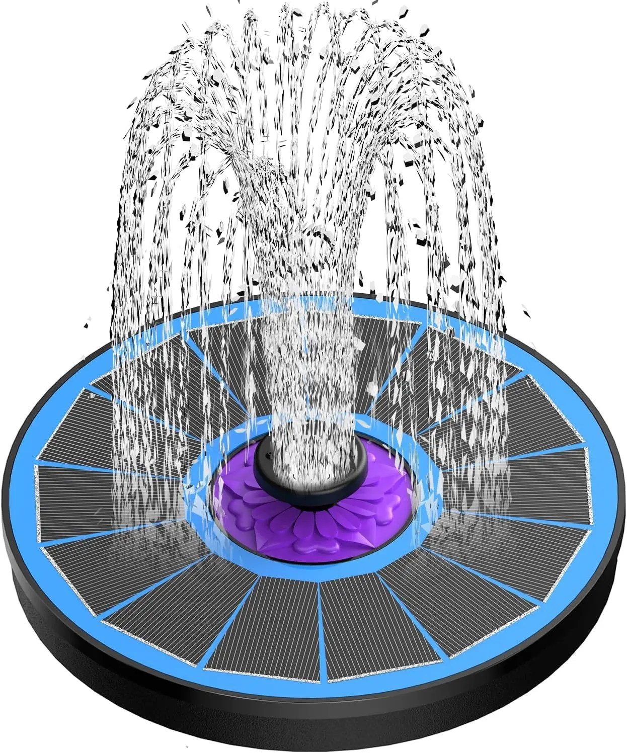 Solar Fountain 3.5W Bird Bath Fountains with Flower Upgraded Glass Panel, Solar  Water Fountain with 7 Nozzle & 4 Fixer, Solar Fountain Pump for Bird Bath, Garden, Pond, Pool (Blue)