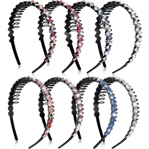 Perfect Hair Accessory for Bangs, Stylish Hair Band with Anti-Slip Teeth for Women, 8 Pieces Multicolor Plastic Headband, Non-Slip Hair Band Hair Accessories for Women, Rhinestone Teeth Comb Headbands, Face Washing and Adult Hairstyling