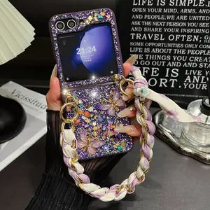 Compatible with Z Flip 7/6/5/4/3 |   Shining Rhinestone Butterfly Decoration, Practical Silk Scarf Wrist Strap for Daily Use HNZ0014