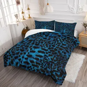Bold Blue Leopard Pattern Comforter Set,Eye-Catching Animal Print Bedding Set,Includes 1 Comforter and 1-2 Pillowcases,Dynamic Brushstroke Leopard Spots Print,for Bedroom,Dorm & Edgy Teen Bedroom Decor